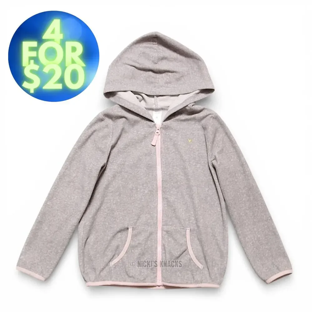 4/$20 - Carters Girls Fleece Zip-Up Hoodie Sweatshirt Gray & Pink Size 8